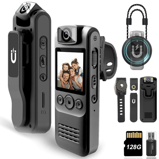 Body Camera with Audio & Video Recording- 64GB 1080P HD Police Cop Cam for Outdoor Law Enforcement Guard Travel Cameras- With Magnetic Clip Flashlight 6HR Battery Recorder (Black No Lanyard)