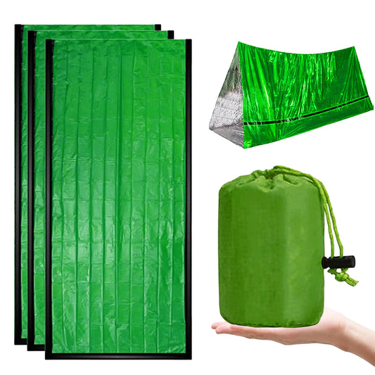 3PCS Emergency Sleeping Bags for Survival Sleeping Bag Survival Bivy Sack Emergency Thermal Sleeping Bag Portable Emergency Blankets Survival Bag Suitable for Outdoor Survival Camping (Green)