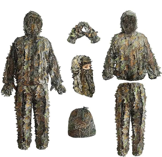 LYLPYHDP Ghillie Suit Kids Adult 3D Leafy Camouflage Clothing Camo Suit for Turkey Hunting Hunting Suit for Outdoor Game and Halloween
