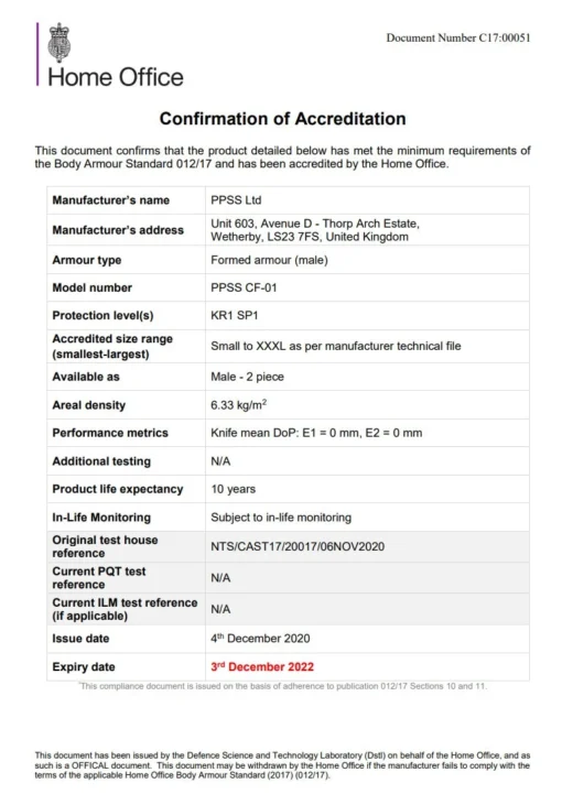 PPSS Group Overt Stab Resistant Body Armour -Tactical Equipment Shop 20201204 PPSS model PPSS CF 01 KR1 SP1 Cert v1.0NW 7a6e19de 35c4 4f4c b8a4 e2eea8832e6f